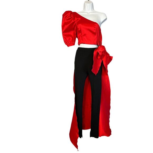 NBD Red One Shoulder Top XS Cocktail Puff One Shoulder Taffeta Monterey $188 NEW - Picture 6 of 13